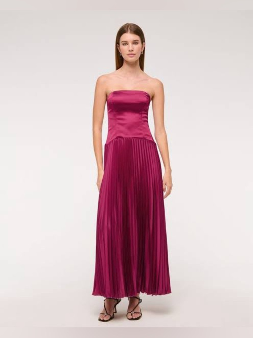 NWT Abercrombie sold out Giselle Strapless Pleated Maxi Dress - Fuchsia